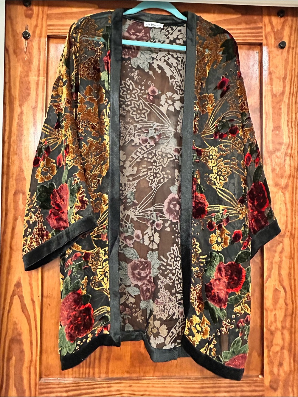In Bloom Maroon and Brown Floral Velvet Jacket